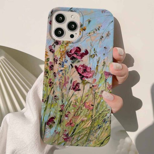 Mor Çiçekler Baskılı Renkli Silikon Telefon Kılıfı