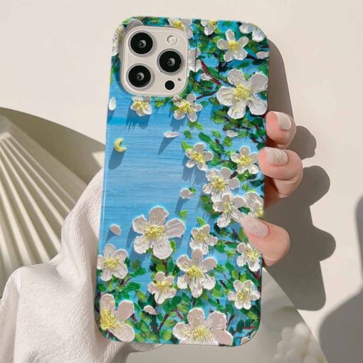 Beyaz Papatyalar Mavi Gökyüzü Baskılı Renkli Silikon Telefon Kılıfı