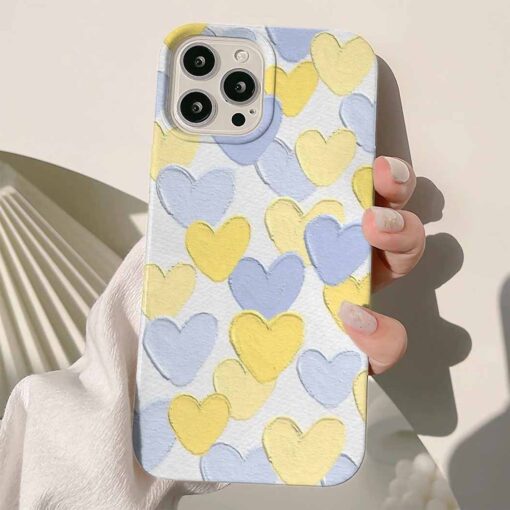 Mor Ve Tonları Sarı Kalpler Baskılı Renkli Silikon Telefon Kılıfı