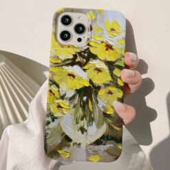 Vazonun İçindeki Sarı Çiçekler Baskılı Renkli Silikon Telefon Kılıfı
