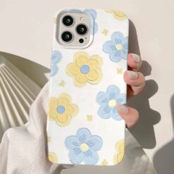 Mavi Sarı Çiçekler Baskılı Renkli Silikon Telefon Kılıfı