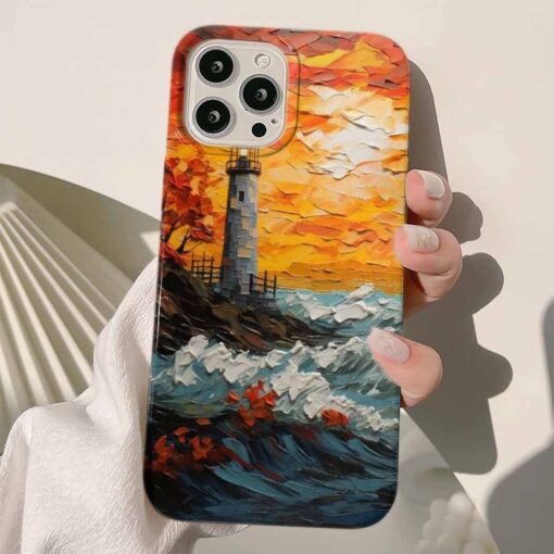 Deniz Feneri Manzara Baskılı Renkli Silikon Telefon Kılıfı