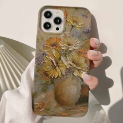Vazodaki Sarı Çiçekler Baskılı Renkli Silikon Telefon Kılıfı