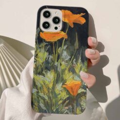 Turuncu Çiçek Baskılı Renkli Silikon Telefon Kılıfı
