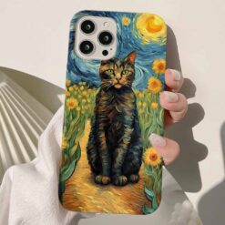 Ay Çiçekleri Arasındaki Kedi Baskılı Renkli Silikon Telefon Kılıfı