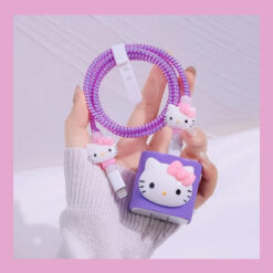 Mor Hello Kitty Şarj&Kablo Koruyucu 5'li Set