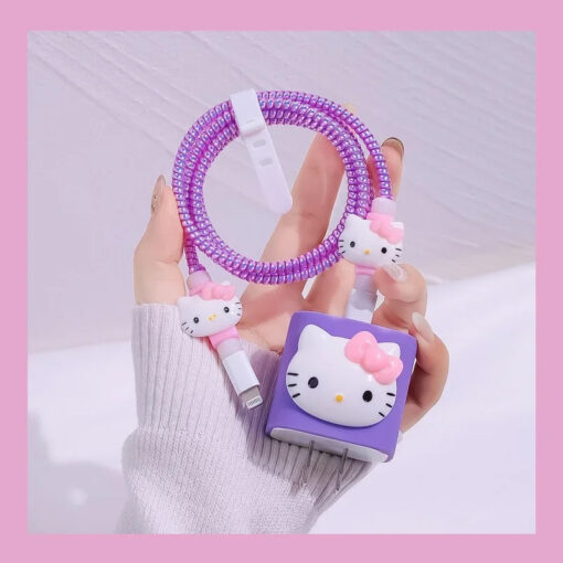 Mor Hello Kitty Şarj&Kablo Koruyucu 5'li Set