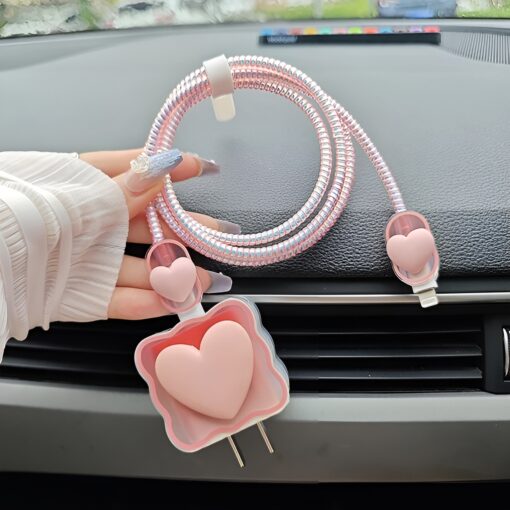 Pembe Kalp Şarj&Kablo Koruyucu 5'li Set