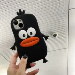 Sevimli Siyah Ördek Silikon Telefon Kılıfı